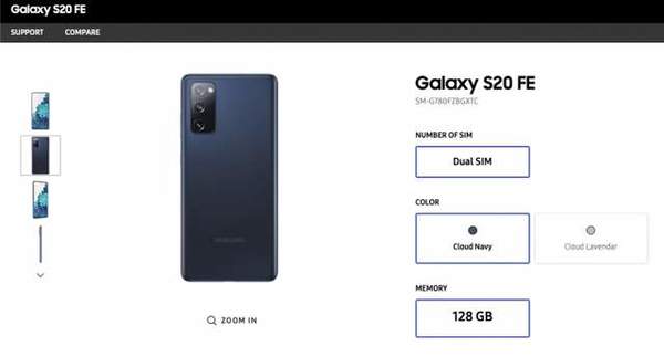 Galaxy S20 FE上线网站,预计在菲律宾发布