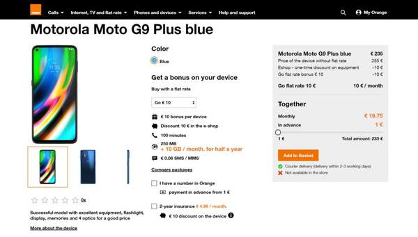 摩托罗拉Moto G9 Plus参数曝光:6.8英寸屏+5000mAh电池