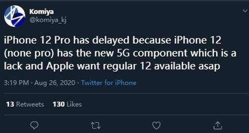 iPhone12或延期至11月出货,因受5G基带短缺影响