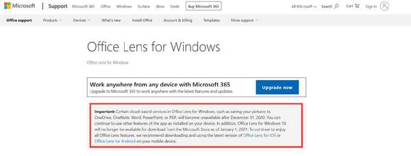 微软Office Lens终止支持Windows平台